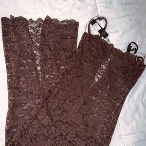 Fashion Nova Brown Lace Maxi Dress